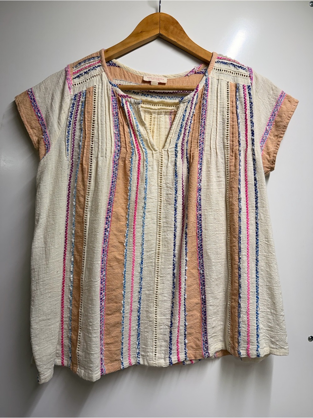 Pink chicken boho short sleeve top size xs cotton blend womens